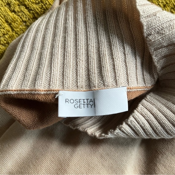 Rosetta Getty, bicolor Vneck wool turtleneck sweater (nude and camel), sz Small - Picture 6 of 6